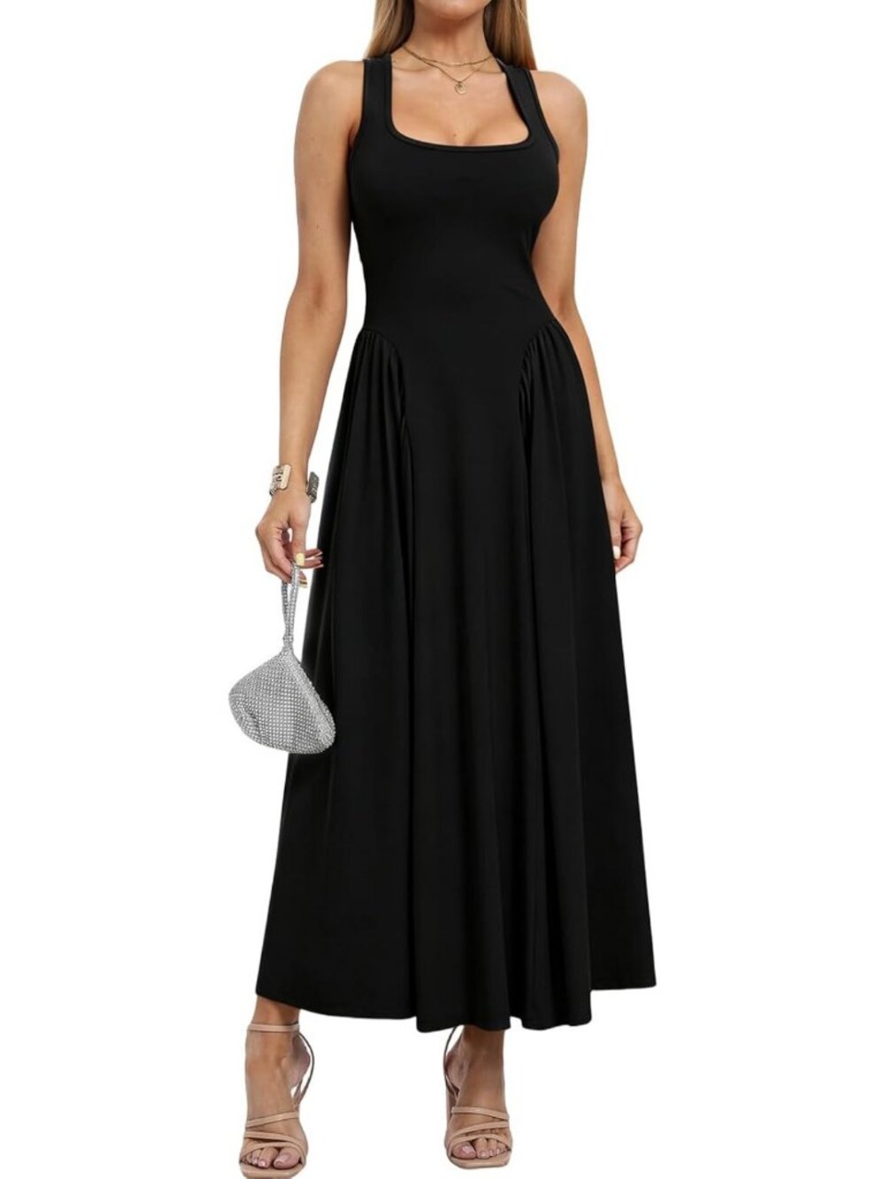 Elegant Sleeveless Midi Dress with Cutout Back | Flowy A-Line Summer Sundress